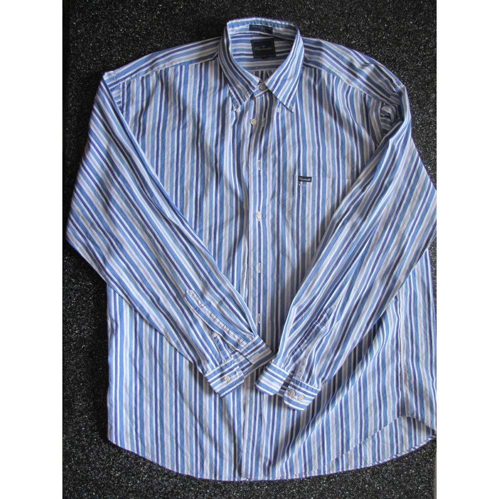 Faconnable Dress Shirt Mens 2XLT Blue Stripe Long Sleeve Big Tall Made USA